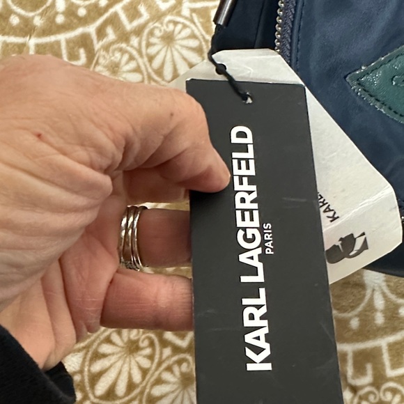 Karl Lagerfeld Paris Dark Blue Crossbody Messenger Bag with Floral Design - Picture 3 of 16